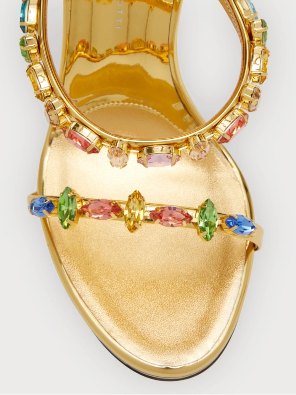 Giuseppe Zanotti Harmony Gold Jeweled Multicolor Crystal-Strap Heels size 37.5 - Picture 3 of 17